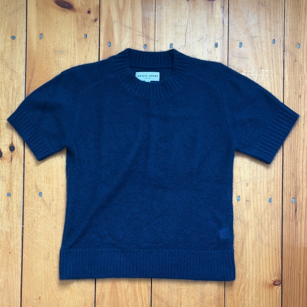 Apiece Apart Navy Softest Tissue Short-Sleeve Sweater, Size Medium Like-New!